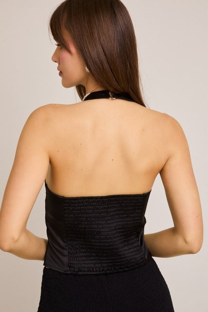 Contrast Bow Front Satin Halter Neck Top - Le Lis - RARA Boutique 
