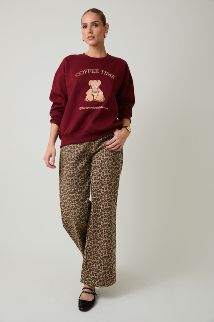 Coffee Time Teddy Bear Embroidered Crewneck Sweatshirt - Sunday Edition - RARA Boutique 
