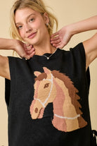 Western Horse Oversized Sleeveless Sweater Vest Top - Main Strip - RARA Boutique 