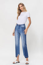 High Rise Crop Straight Leg Jeans With Uneven Hem - RARA Boutique 