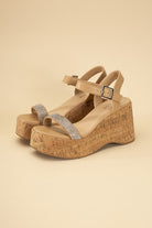 Rhinestone Strap Cork Wedges - RARA Boutique 