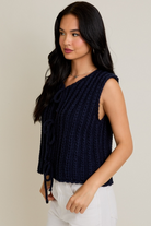 Round Neck Front Tie Chunky Sweater Vest - Le Lis - RARA Boutique 