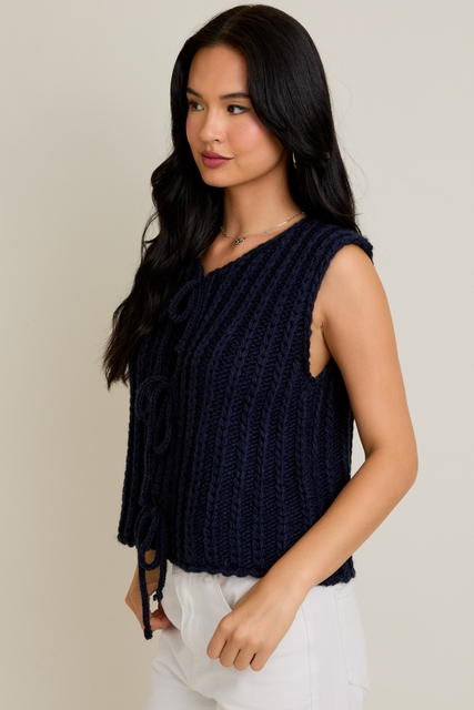 Round Neck Front Tie Chunky Sweater Vest - Le Lis - RARA Boutique 