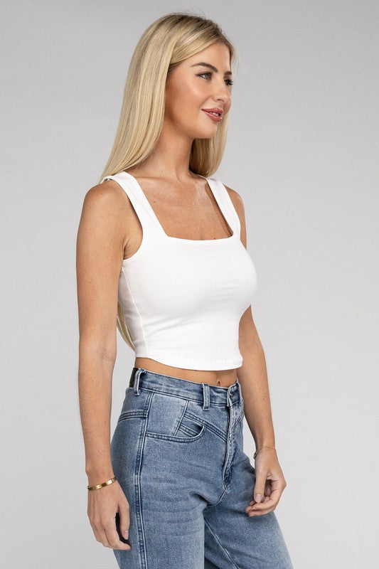 Cotton Square Neck Cropped Cami Top - RARA Boutique 