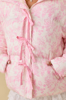 Vintage Horse Toile Print Puffer Jacket with Bows - Main Strip - RARA Boutique 