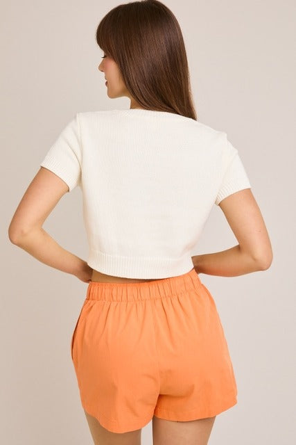 Short Sleeve Football Teddy Bear Sweater Crop Top - Le Lis - RARA Boutique 