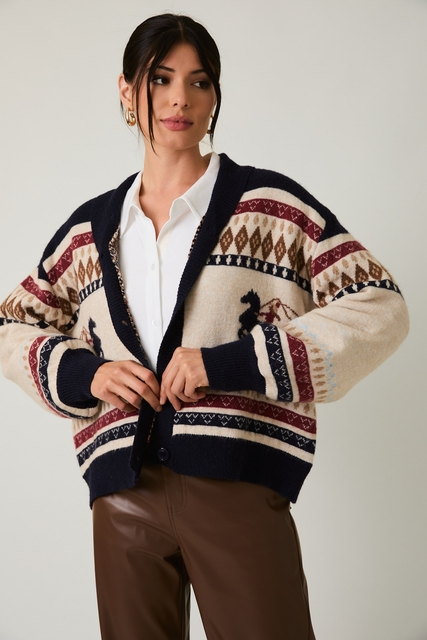 Western Horse & Cowgirl Fair Isle Cardigan Sweater - Sunday Edition - RARA Boutique 