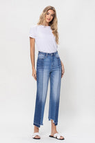 High Rise Crop Straight Leg Jeans With Uneven Hem - RARA Boutique 