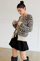 Front Tie Leopard Print Plush Knit Cardigan - Sunday Edition - RARA Boutique 