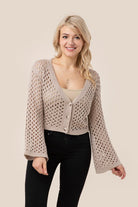 Hole-knit cardigan Top with Bell Sleeve - RARA Boutique 