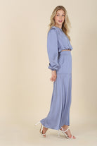 Satin Long Sleeve Top with Maxi Skirt Set - RARA Boutique 