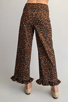 Leopard print ruffle hem cropped pants by RARA Boutique, featuring a stylish ruffle detail and comfortable fit.