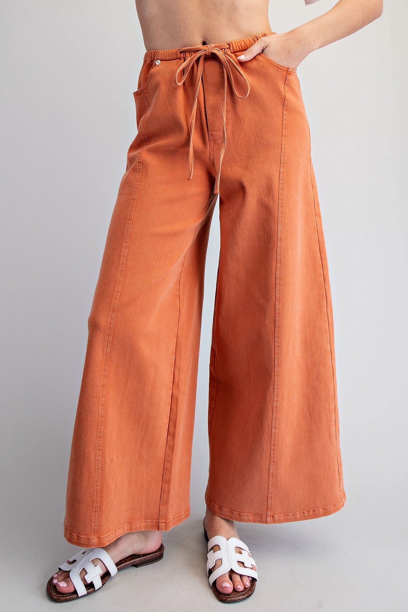 RARA Boutique wide leg slouchy denim pants with drawstring waist, casual and comfortable for everyday wear.