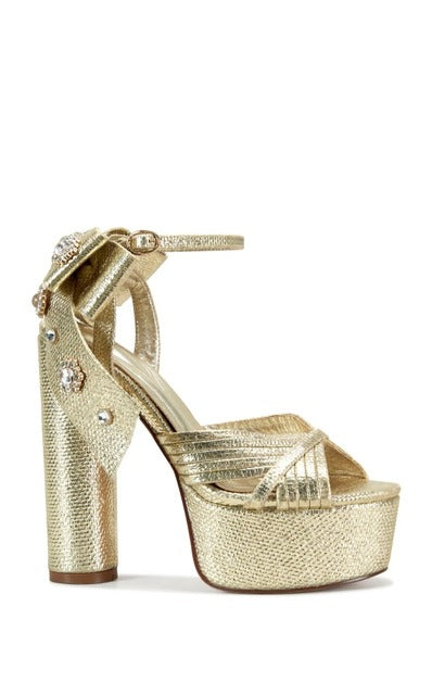 Bow Ankle Strap Metallic Platform Heels - Azalea Wang - RARA Boutique 
