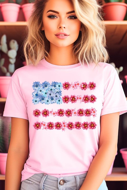 Flower USA Flag Graphic T Shirt - RARA Boutique 