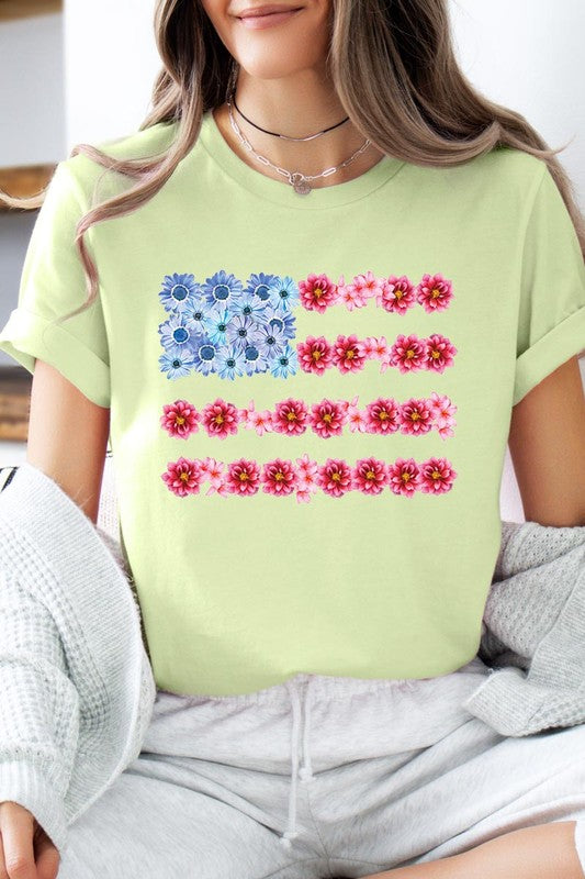 Flower USA Flag Graphic T Shirt - RARA Boutique 