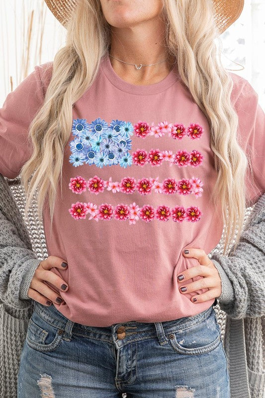 Flower USA Flag Graphic T Shirt - RARA Boutique 