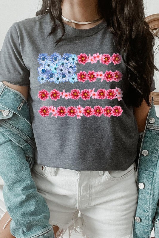 Flower USA Flag Graphic T Shirt - RARA Boutique 