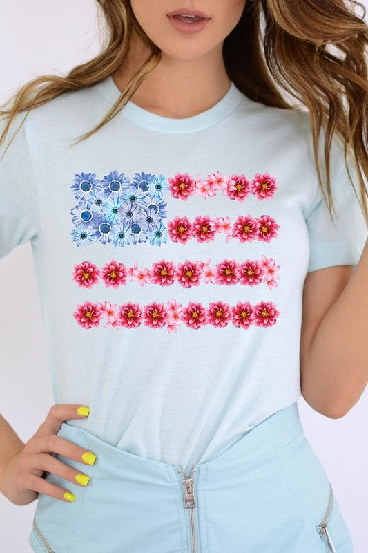 Flower USA Flag Graphic T Shirt - RARA Boutique 