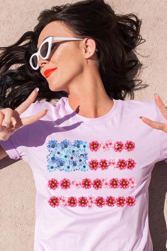 Flower USA Flag Graphic T Shirt - RARA Boutique 