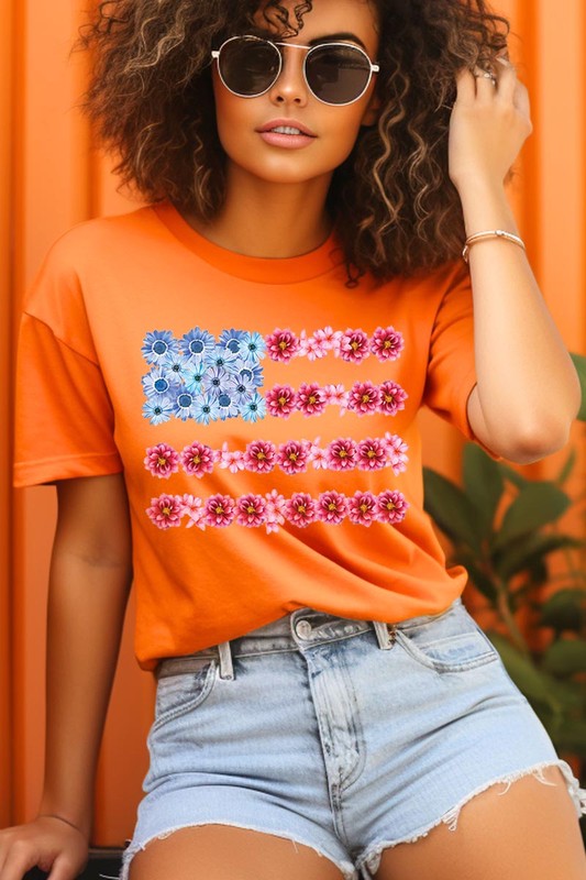 Flower USA Flag Graphic T Shirt - RARA Boutique 