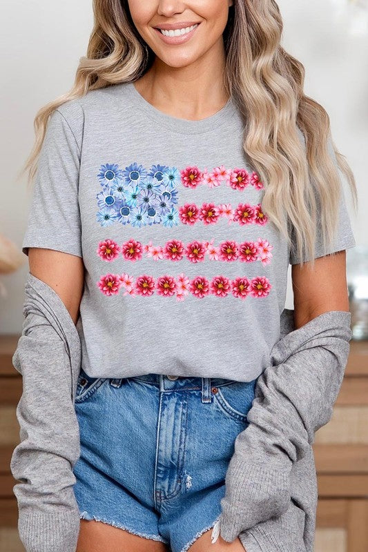 Flower USA Flag Graphic T Shirt - RARA Boutique 