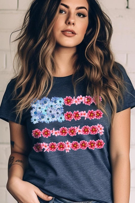 Flower USA Flag Graphic T Shirt - RARA Boutique 