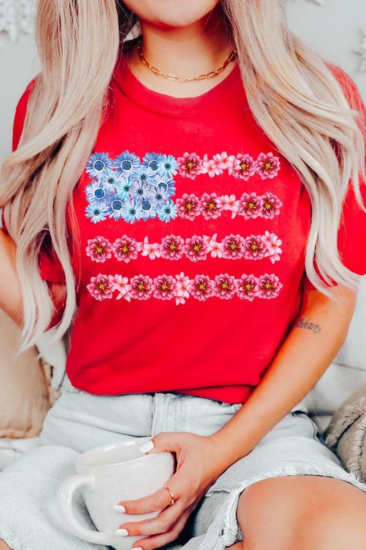 Flower USA Flag Graphic T Shirt - RARA Boutique 