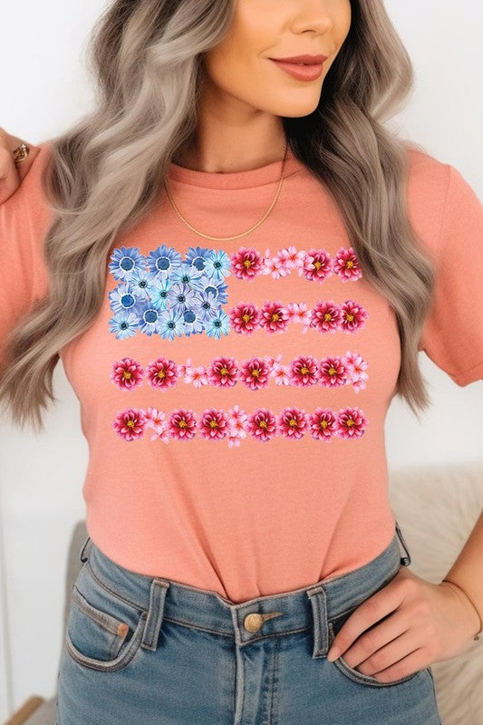 Flower USA Flag Graphic T Shirt - RARA Boutique 