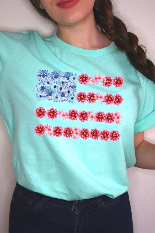 Flower USA Flag Graphic T Shirt - RARA Boutique 