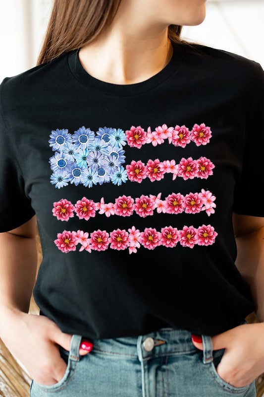 Flower USA Flag Graphic T Shirt - RARA Boutique 