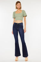 Kan Can High Rise Dark Wash Flare Jeans - RARA Boutique 