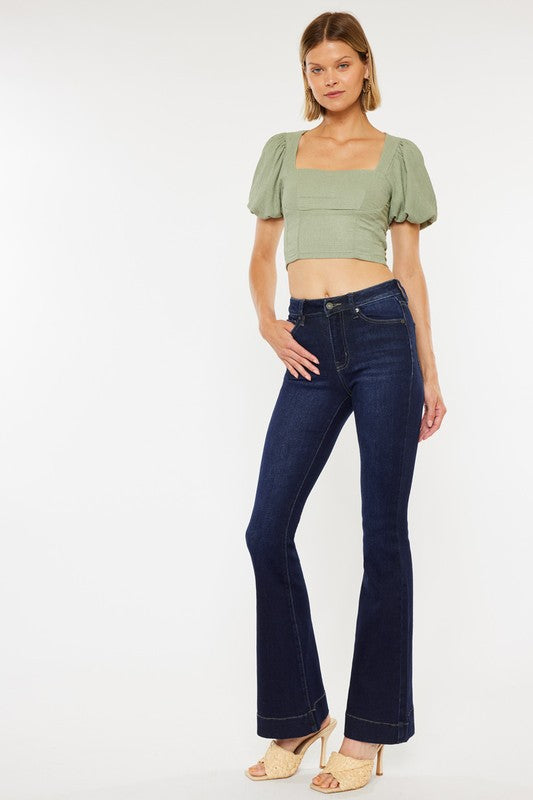 Kan Can High Rise Dark Wash Flare Jeans - RARA Boutique 