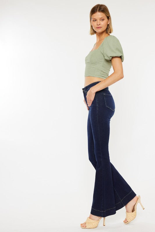 Kan Can High Rise Dark Wash Flare Jeans - RARA Boutique 