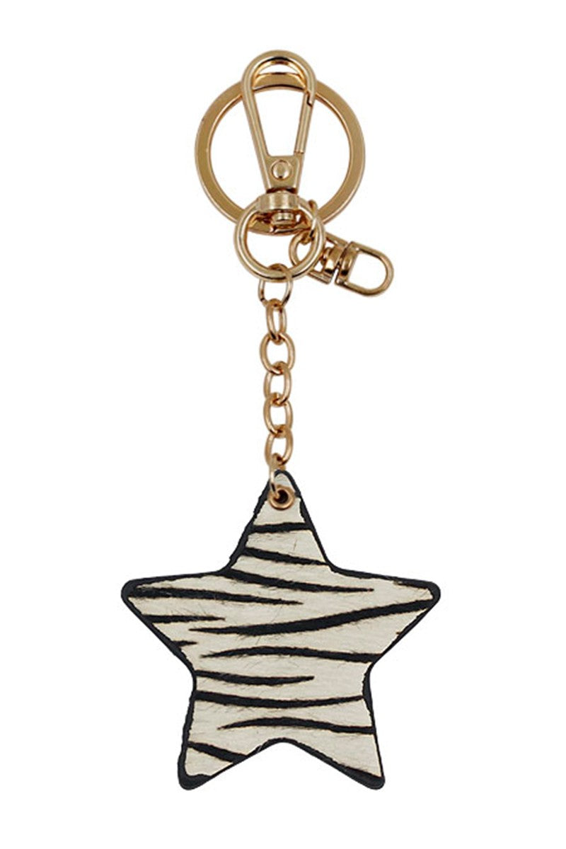 Double Sided Star Shaped Animal Print  Genuine Leather Keychain - RARA Boutique 