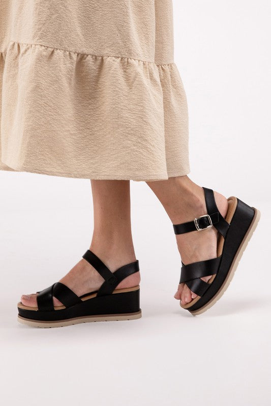 Cross Strap Wedge Sandals - RARA Boutique 