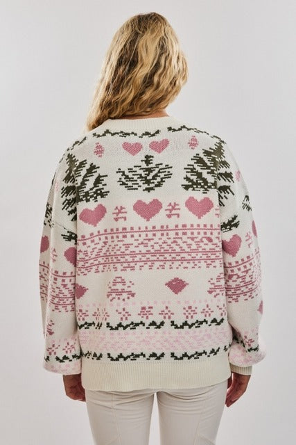 Isle Christmas Sweater with Hearts & Christmas Trees - Le Lis - RARA Boutique 