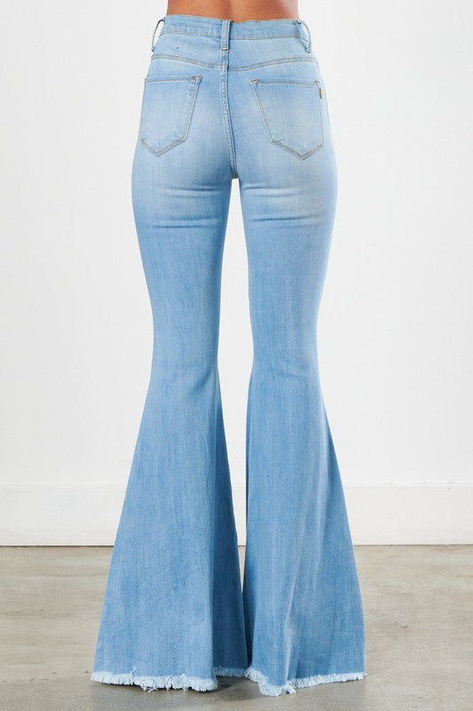 Distressed Frayed Hem Ultra Flare Bell Bottom Jeans - Vibrant M.i.U - RARA Boutique 