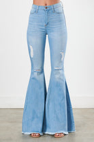 Distressed Frayed Hem Ultra Flare Bell Bottom Jeans - Vibrant M.i.U - RARA Boutique 