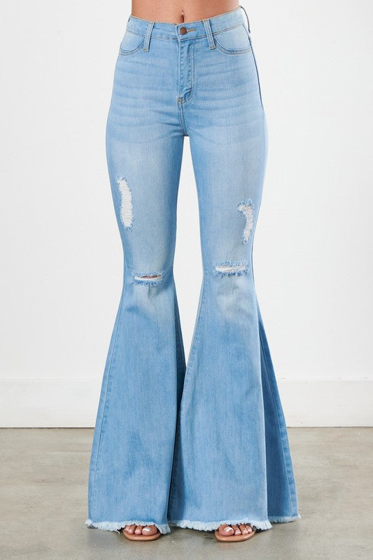 Distressed Frayed Hem Flare Jeans - Vibrant M.i.U - RARA Boutique 