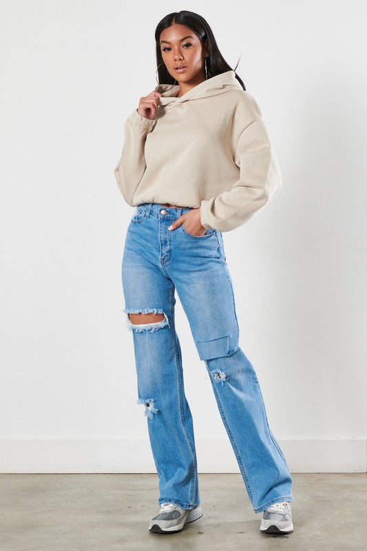 Distressed Wide Leg Jeans - Vibrant M.i.U - RARA Boutique 