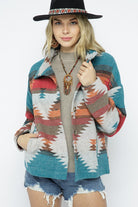 Soft Comfy Lightweight Aztec Pattern Jacket - Blue B - RARA Boutique 