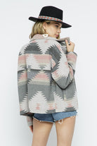 Soft Comfy Lightweight Aztec Pattern Jacket - Blue B - RARA Boutique 