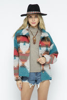 Soft Comfy Lightweight Aztec Pattern Jacket - Blue B - RARA Boutique 