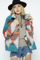 Soft Comfy Lightweight Aztec Pattern Jacket - Blue B - RARA Boutique 