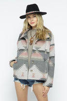 Soft Comfy Lightweight Aztec Pattern Jacket - Blue B - RARA Boutique 