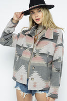 Soft Comfy Lightweight Aztec Pattern Jacket - Blue B - RARA Boutique 