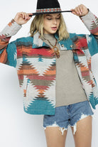 Soft Comfy Lightweight Aztec Pattern Jacket - Blue B - RARA Boutique 