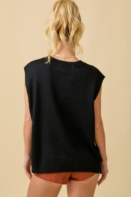 Western Horse Oversized Sleeveless Sweater Vest Top - Main Strip - RARA Boutique 