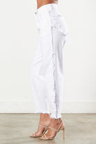 White Denim Slouchy Frayed Side Jeans - Vibrant M.i.U - RARA Boutique 